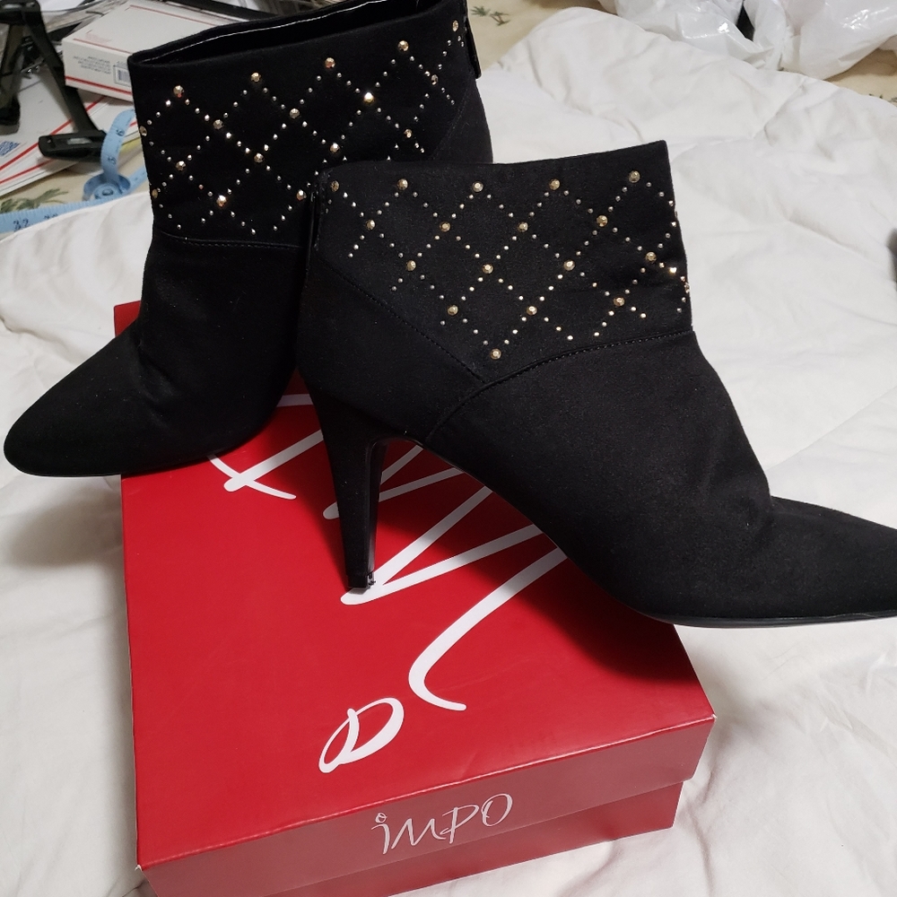 Sexy studded black suede booties, 8